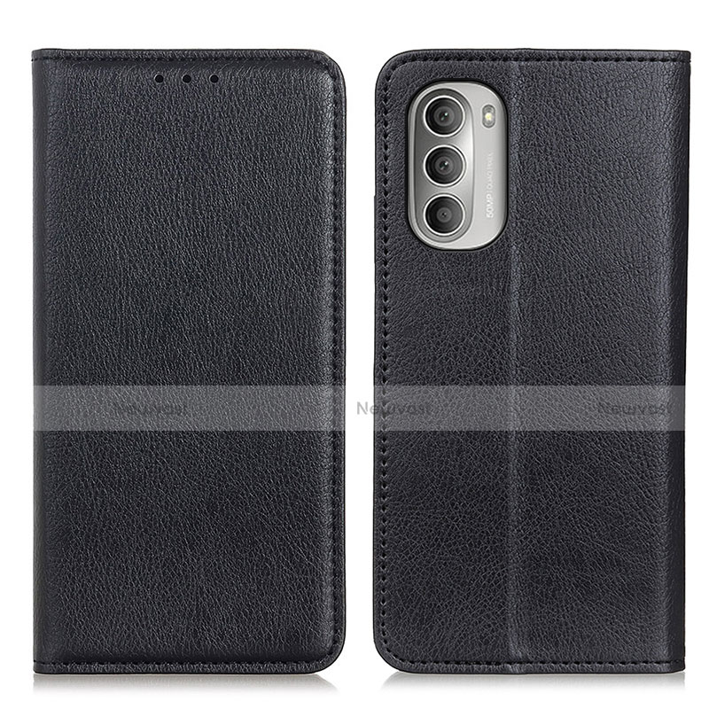Leather Case Stands Flip Cover Holder N01P for Motorola Moto G Stylus (2022) 5G Black