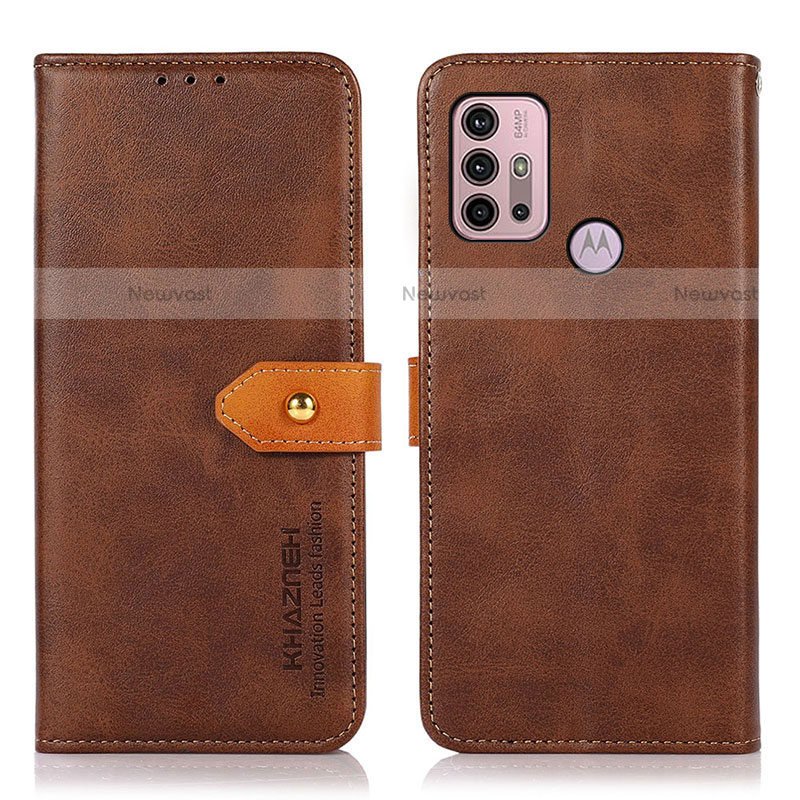Leather Case Stands Flip Cover Holder N01P for Motorola Moto G10 Brown
