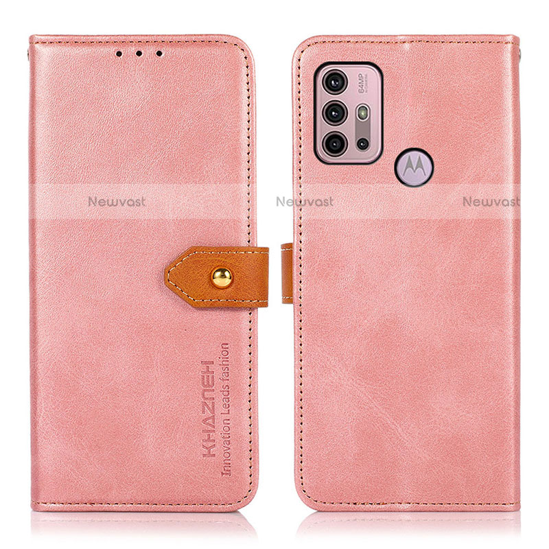 Leather Case Stands Flip Cover Holder N01P for Motorola Moto G20 Pink