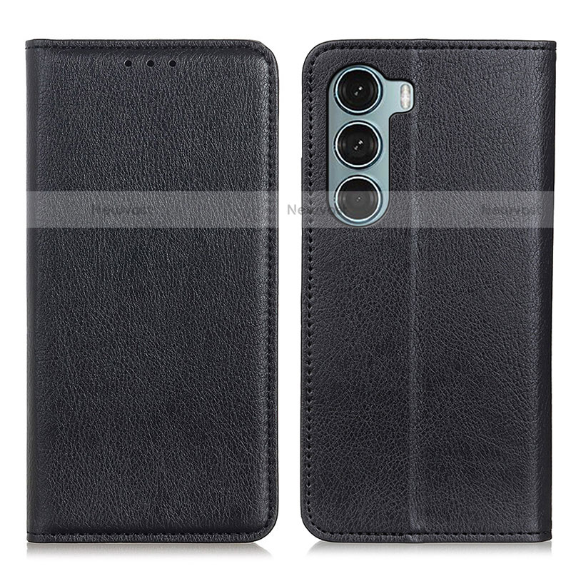 Leather Case Stands Flip Cover Holder N01P for Motorola Moto G200 5G Black