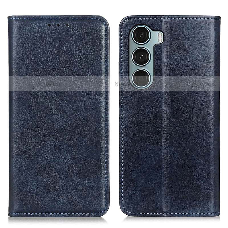 Leather Case Stands Flip Cover Holder N01P for Motorola Moto G200 5G Blue