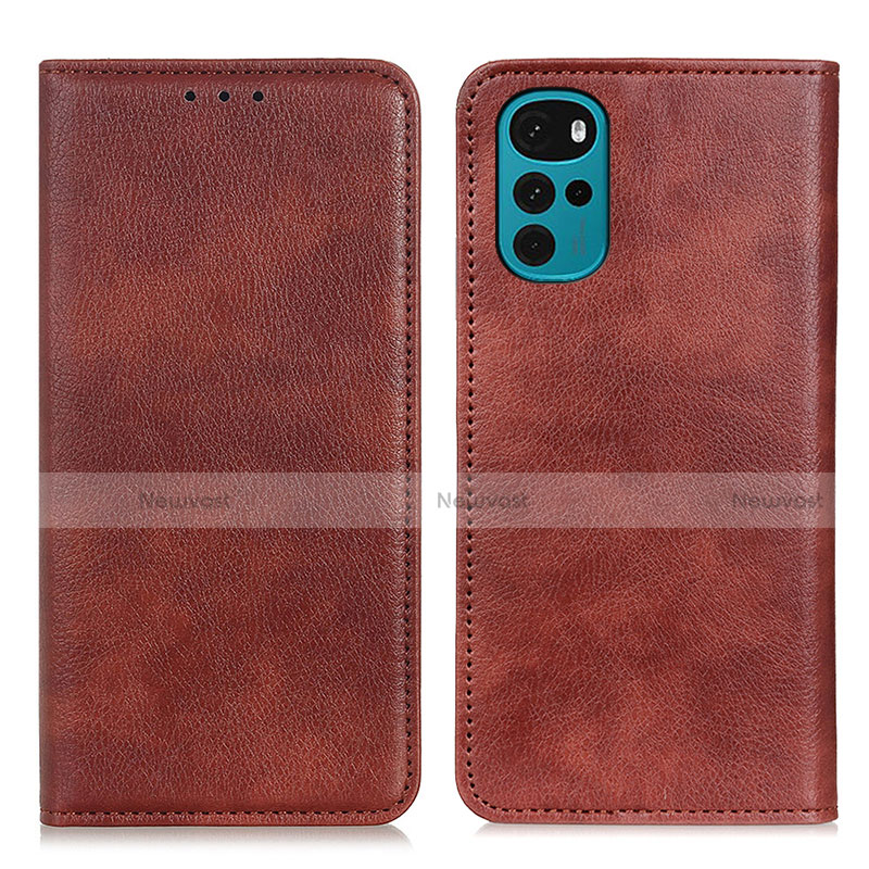 Leather Case Stands Flip Cover Holder N01P for Motorola Moto G22 Brown