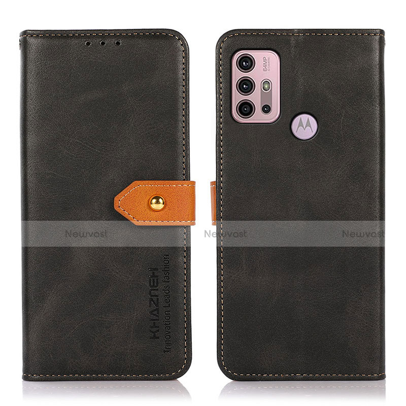 Leather Case Stands Flip Cover Holder N01P for Motorola Moto G30 Black