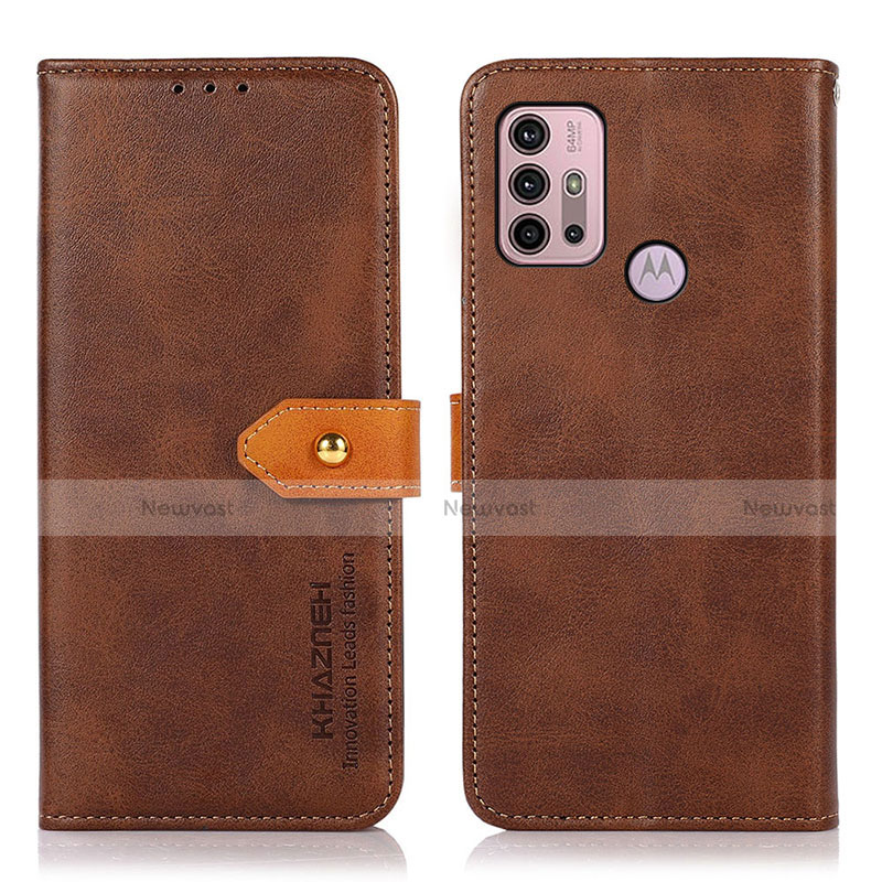 Leather Case Stands Flip Cover Holder N01P for Motorola Moto G30 Brown