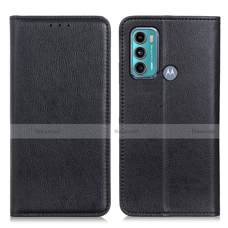 Leather Case Stands Flip Cover Holder N01P for Motorola Moto G40 Fusion Black