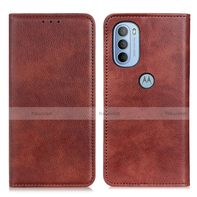 Leather Case Stands Flip Cover Holder N01P for Motorola Moto G41 Brown