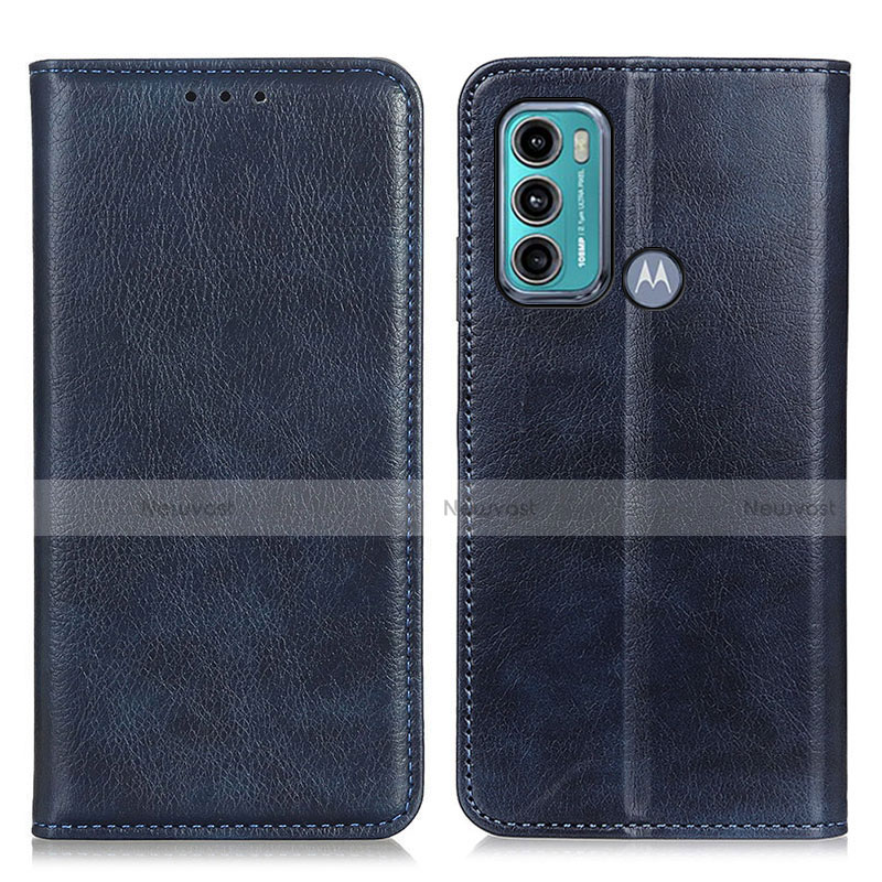 Leather Case Stands Flip Cover Holder N01P for Motorola Moto G60 Blue