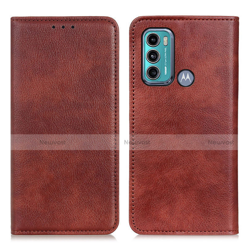 Leather Case Stands Flip Cover Holder N01P for Motorola Moto G60 Brown