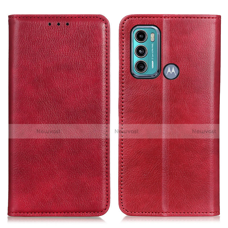 Leather Case Stands Flip Cover Holder N01P for Motorola Moto G60 Red