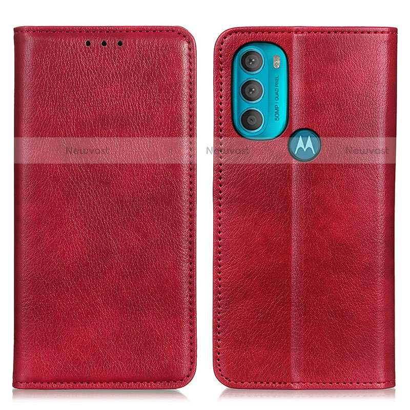 Leather Case Stands Flip Cover Holder N01P for Motorola Moto G71 5G Red