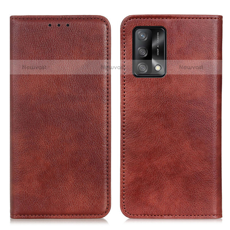 Leather Case Stands Flip Cover Holder N01P for Oppo A74 4G Brown