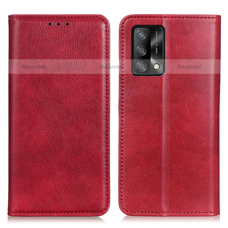 Leather Case Stands Flip Cover Holder N01P for Oppo A74 4G Red