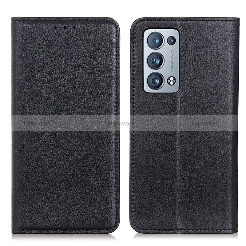 Leather Case Stands Flip Cover Holder N01P for Oppo Reno6 Pro 5G Black