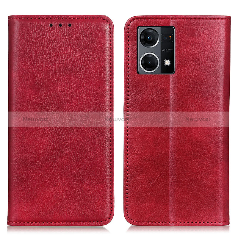 Leather Case Stands Flip Cover Holder N01P for Oppo Reno7 4G Red