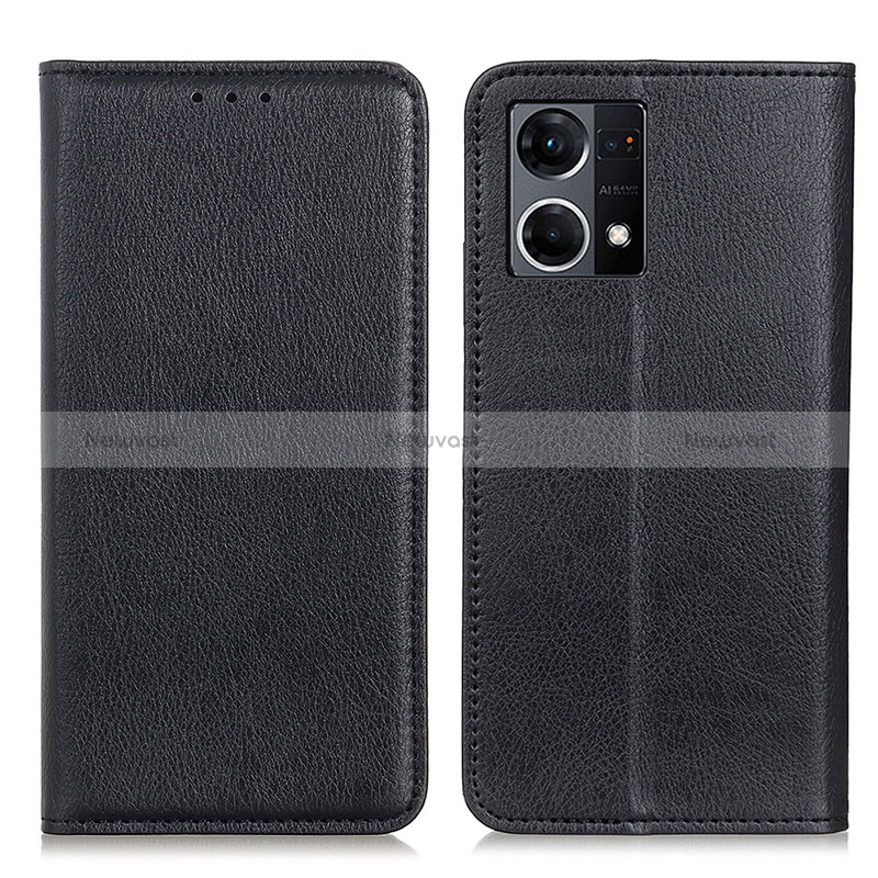 Leather Case Stands Flip Cover Holder N01P for Oppo Reno8 4G Black