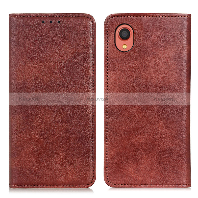 Leather Case Stands Flip Cover Holder N01P for Samsung Galaxy A22 5G SC-56B Brown