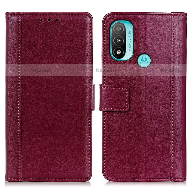 Leather Case Stands Flip Cover Holder N02P for Motorola Moto E20 Red