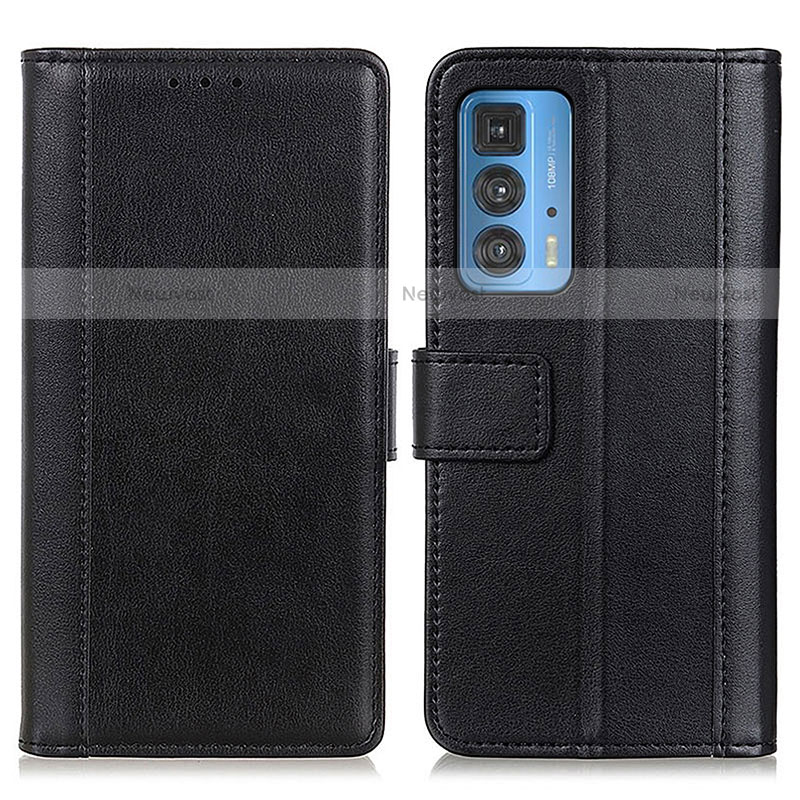 Leather Case Stands Flip Cover Holder N02P for Motorola Moto Edge 20 Pro 5G Black
