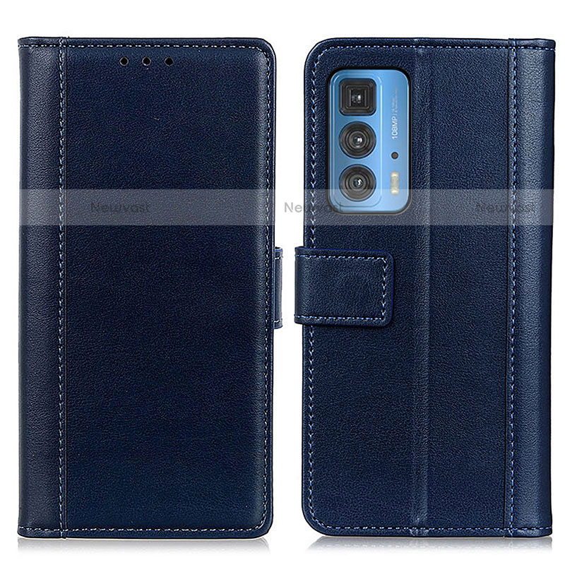 Leather Case Stands Flip Cover Holder N02P for Motorola Moto Edge 20 Pro 5G Blue