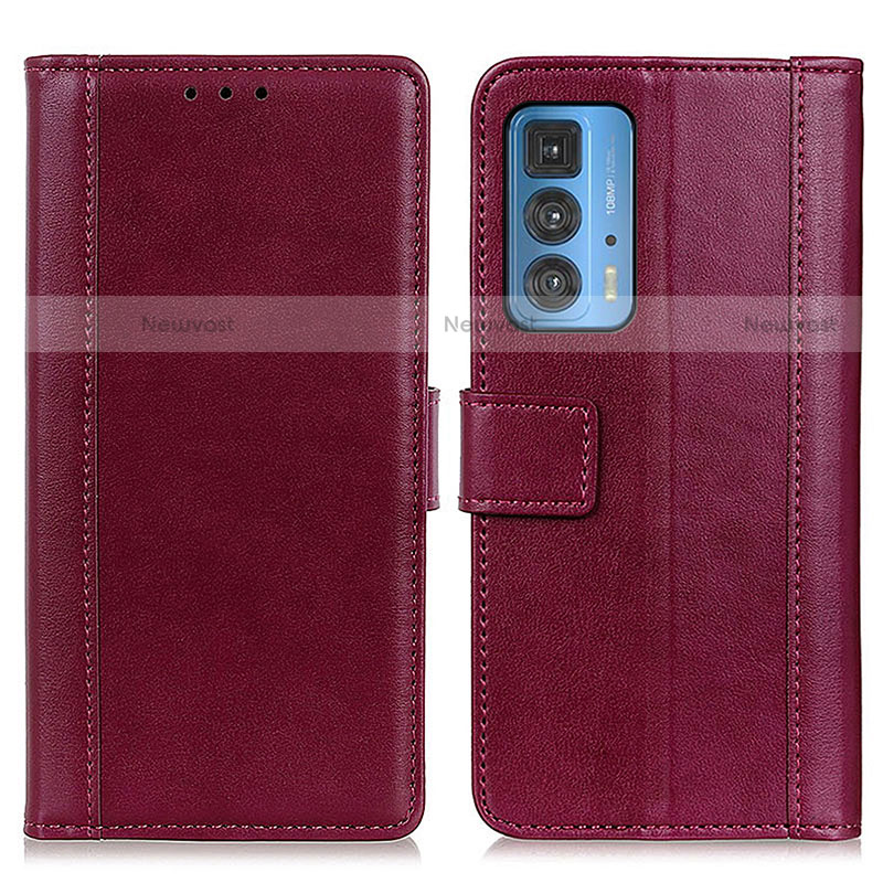 Leather Case Stands Flip Cover Holder N02P for Motorola Moto Edge 20 Pro 5G Red