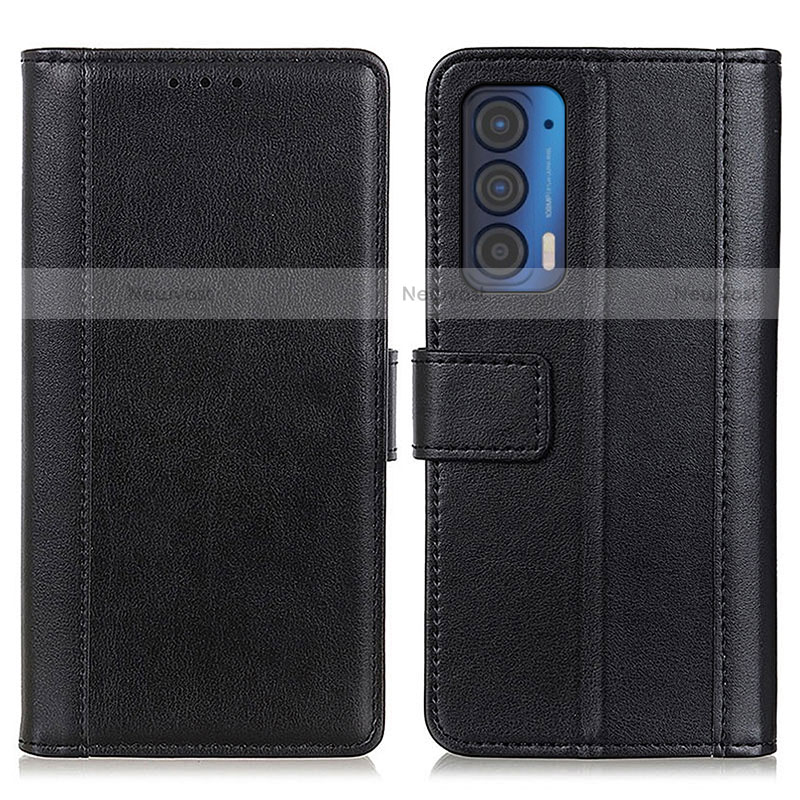Leather Case Stands Flip Cover Holder N02P for Motorola Moto Edge (2021) 5G Black