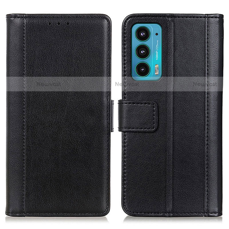 Leather Case Stands Flip Cover Holder N02P for Motorola Moto Edge Lite 5G Black