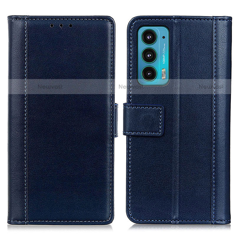 Leather Case Stands Flip Cover Holder N02P for Motorola Moto Edge Lite 5G Blue