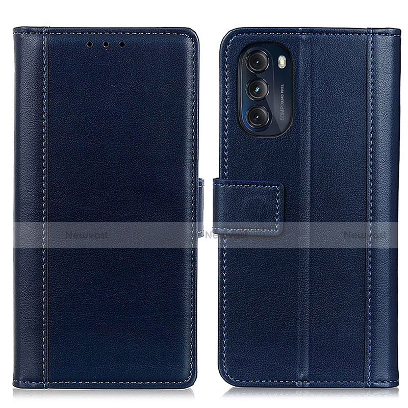 Leather Case Stands Flip Cover Holder N02P for Motorola Moto G 5G (2022) Blue