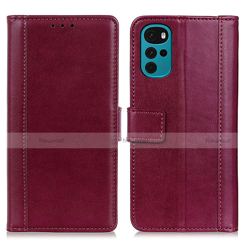 Leather Case Stands Flip Cover Holder N02P for Motorola Moto G22 Red
