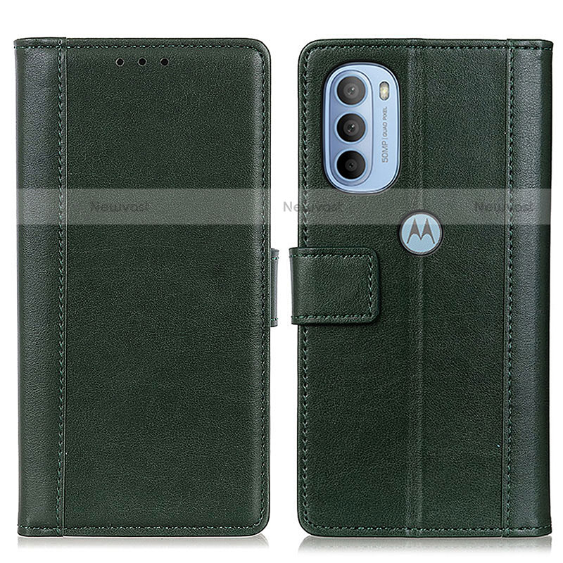 Leather Case Stands Flip Cover Holder N02P for Motorola Moto G31 Green