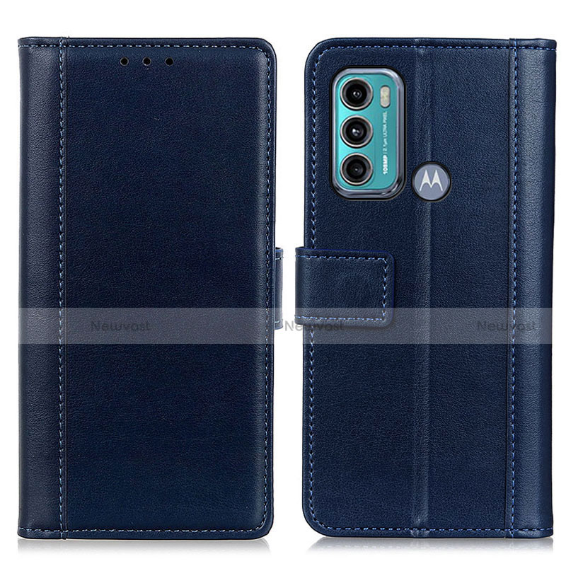 Leather Case Stands Flip Cover Holder N02P for Motorola Moto G40 Fusion Blue