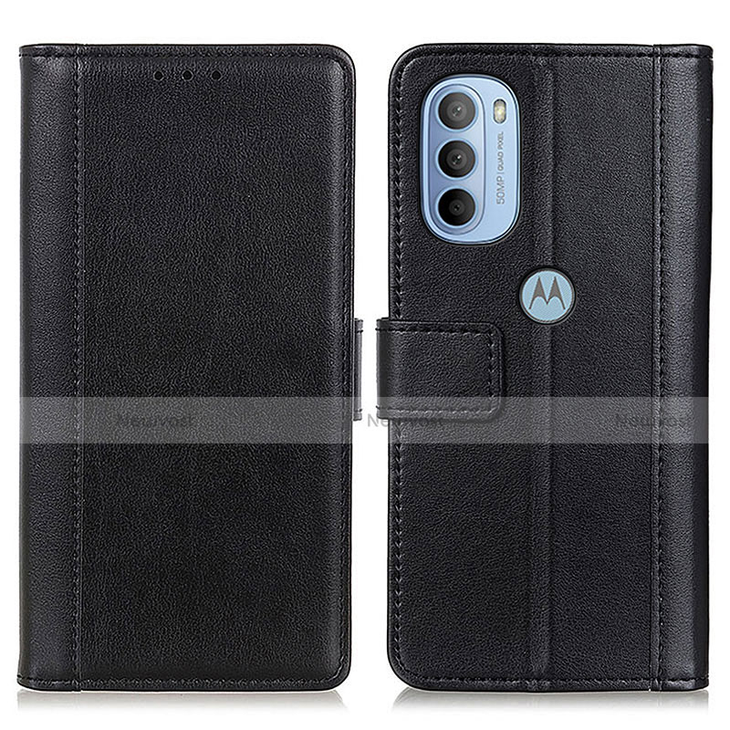 Leather Case Stands Flip Cover Holder N02P for Motorola Moto G41 Black
