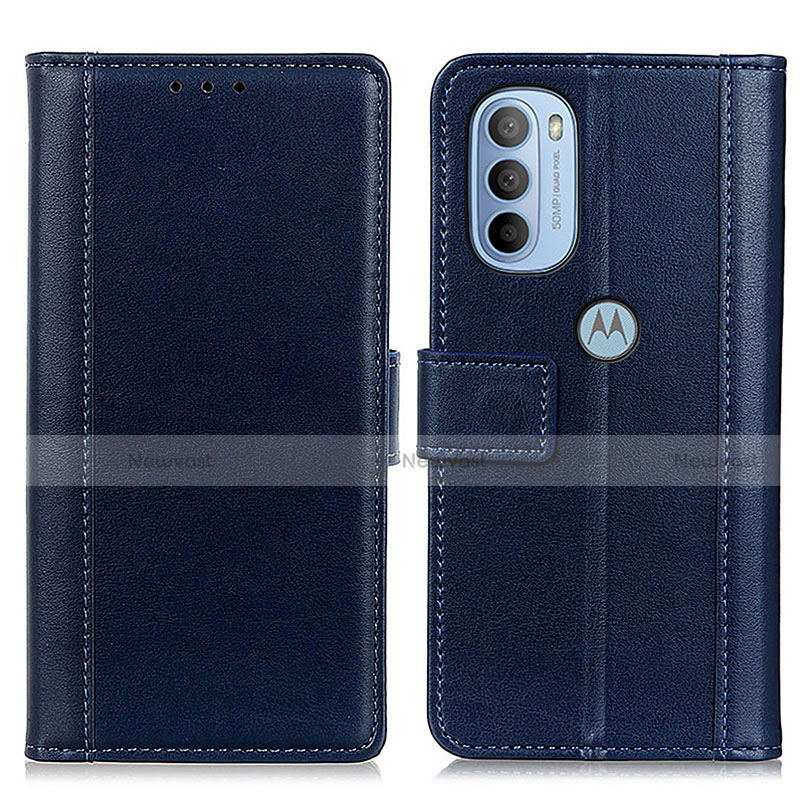 Leather Case Stands Flip Cover Holder N02P for Motorola Moto G41 Blue