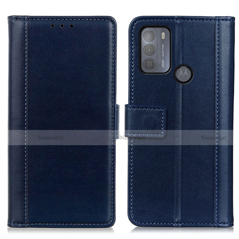 Leather Case Stands Flip Cover Holder N02P for Motorola Moto G50 Blue
