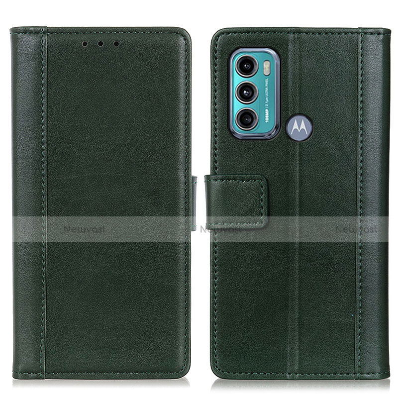 Leather Case Stands Flip Cover Holder N02P for Motorola Moto G60 Green