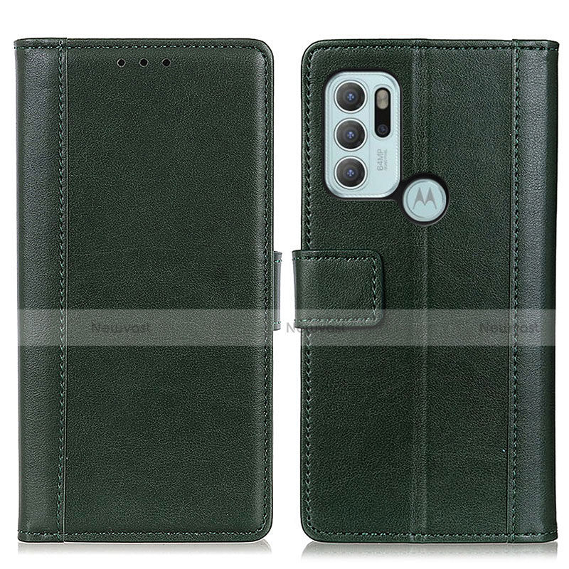 Leather Case Stands Flip Cover Holder N02P for Motorola Moto G60s Green