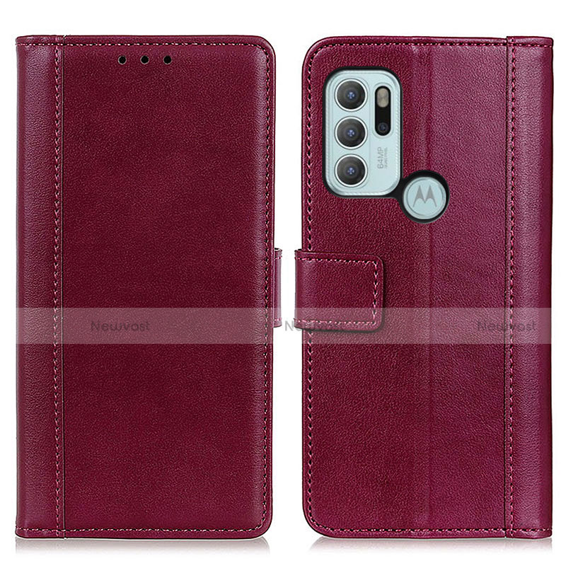 Leather Case Stands Flip Cover Holder N02P for Motorola Moto G60s Red