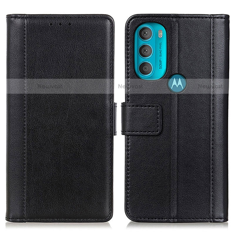 Leather Case Stands Flip Cover Holder N02P for Motorola Moto G71 5G Black