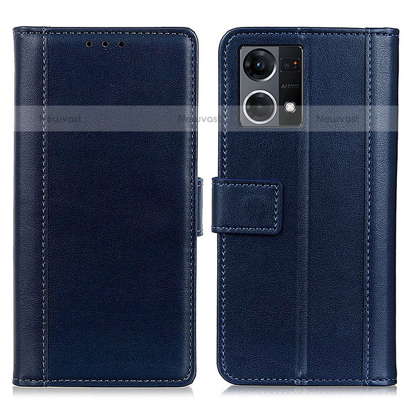 Leather Case Stands Flip Cover Holder N02P for Oppo F21s Pro 4G Blue