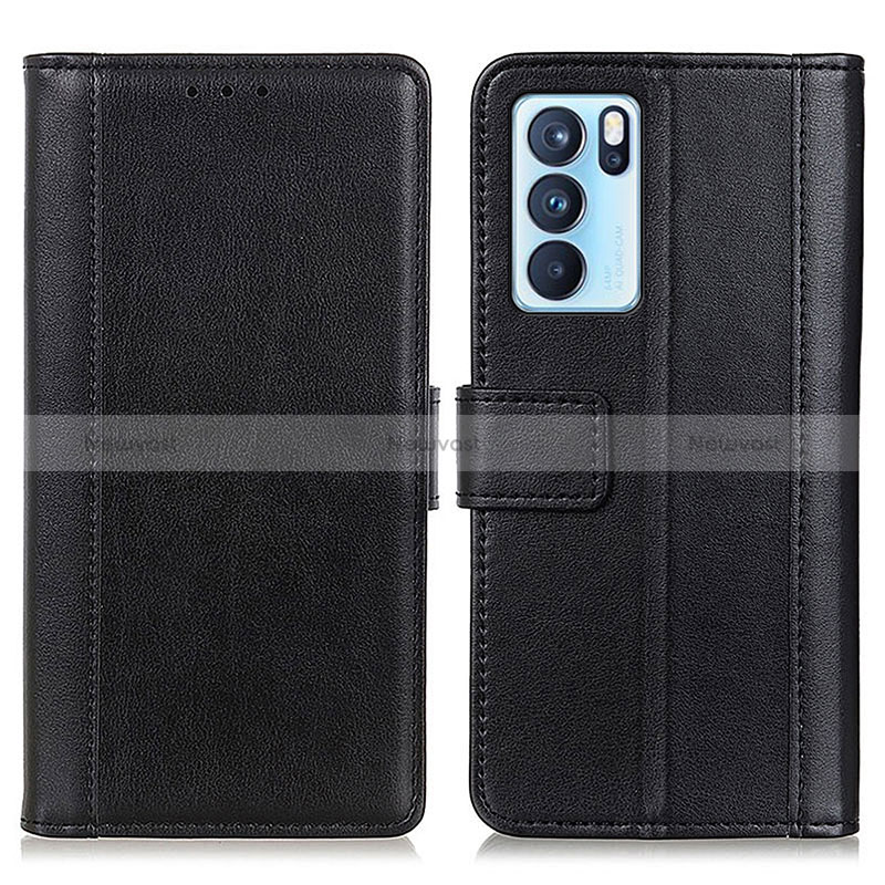 Leather Case Stands Flip Cover Holder N02P for Oppo Reno6 Pro 5G India Black