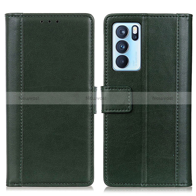 Leather Case Stands Flip Cover Holder N02P for Oppo Reno6 Pro 5G India Green