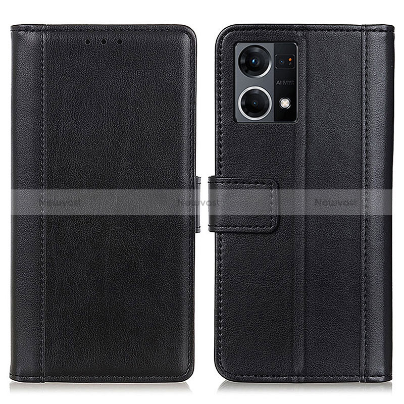 Leather Case Stands Flip Cover Holder N02P for Oppo Reno7 4G Black