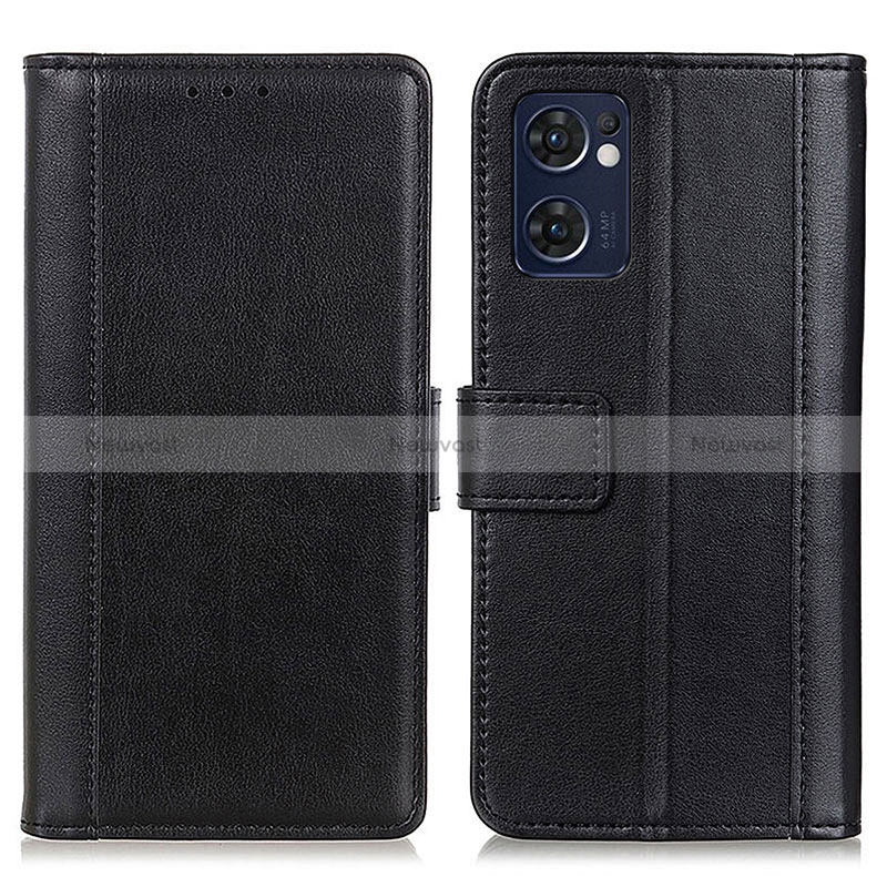 Leather Case Stands Flip Cover Holder N02P for Oppo Reno7 5G Black
