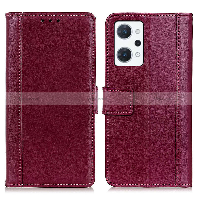 Leather Case Stands Flip Cover Holder N02P for Oppo Reno7 A Red