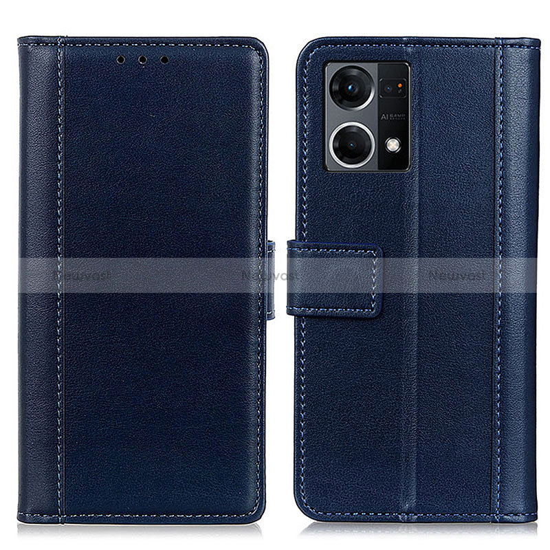 Leather Case Stands Flip Cover Holder N02P for Oppo Reno8 4G Blue