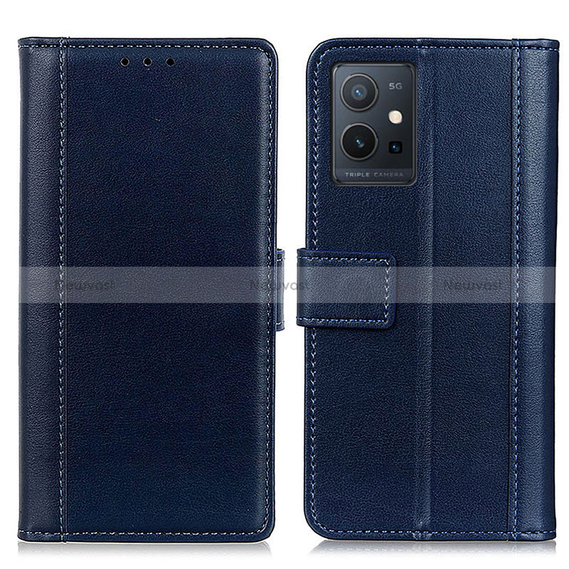 Leather Case Stands Flip Cover Holder N02P for Vivo iQOO Z6 5G Blue