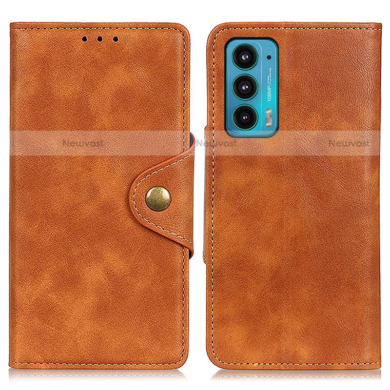Leather Case Stands Flip Cover Holder N03P for Motorola Moto Edge Lite 5G Brown