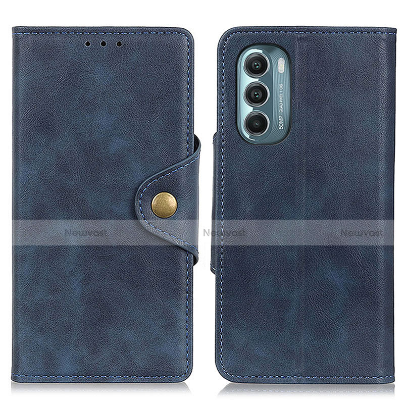 Leather Case Stands Flip Cover Holder N03P for Motorola Moto G Stylus (2022) 5G Blue
