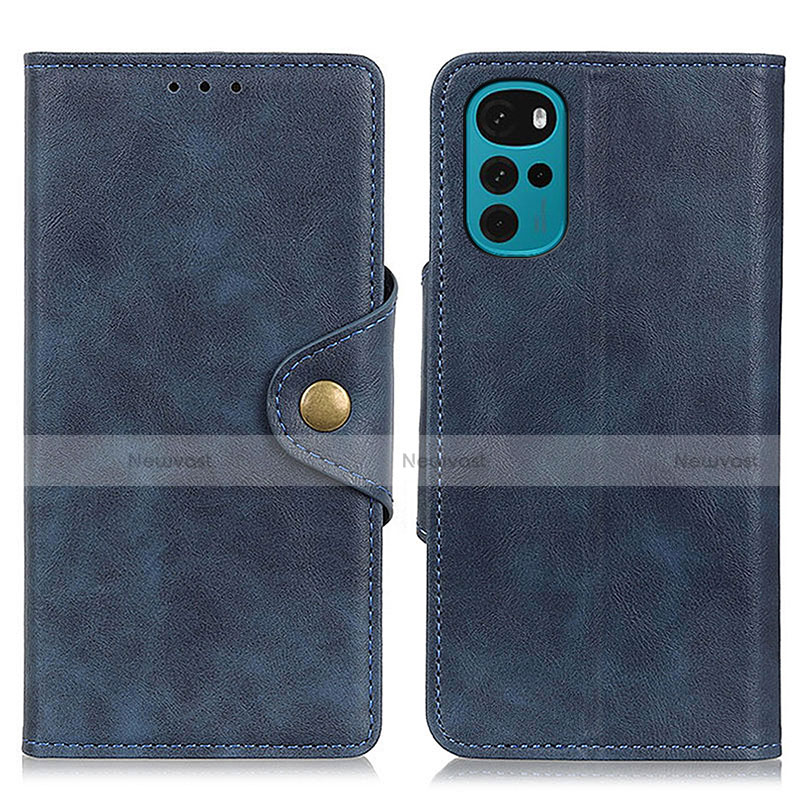 Leather Case Stands Flip Cover Holder N03P for Motorola Moto G22 Blue