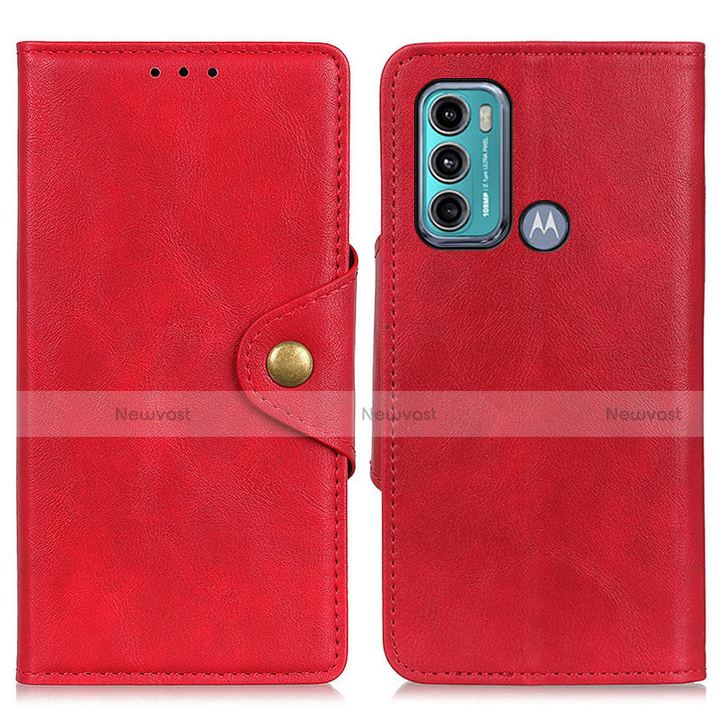 Leather Case Stands Flip Cover Holder N03P for Motorola Moto G60 Red